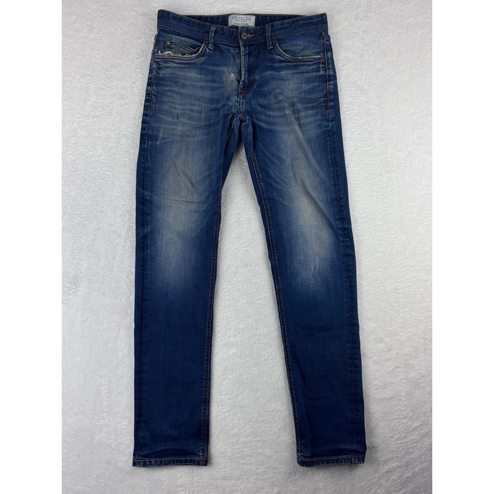 Springfield Slim Jeans Distressed Denim Blue Wash Mens‎ Size W30 CN 170/76A